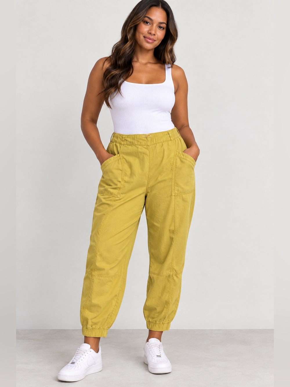 C&C California Mustard Yellow Lyocell Linen Jogger Pants Size L